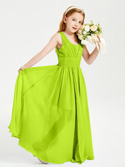 Chic Robes Longues de Demoiselle d'Honneur Junior à Col en V Vert Citron