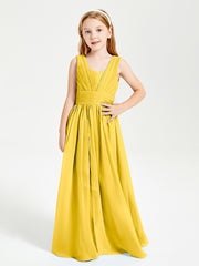 Chic Robes Longues de Demoiselle d'Honneur Junior à Col en V Souci