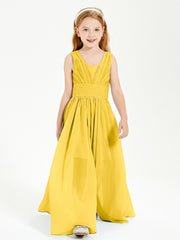 Chic Robes Longues de Demoiselle d'Honneur Junior à Col en V Souci