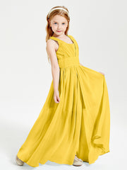 Chic Robes Longues de Demoiselle d'Honneur Junior à Col en V Souci