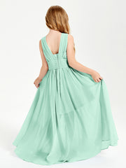 Chic Robes Longues de Demoiselle d'Honneur Junior à Col en V Vert Menthe