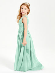 Chic Robes Longues de Demoiselle d'Honneur Junior à Col en V Vert Menthe