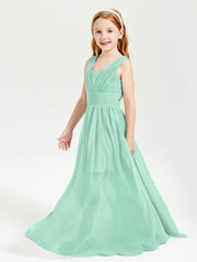 Chic Robes Longues de Demoiselle d'Honneur Junior à Col en V Vert Menthe