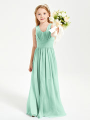 Chic Robes Longues de Demoiselle d'Honneur Junior à Col en V Vert Menthe