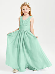 Chic Robes Longues de Demoiselle d'Honneur Junior à Col en V Vert Menthe