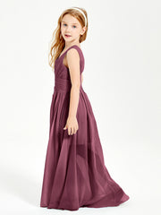 Chic Robes Longues de Demoiselle d'Honneur Junior à Col en V Mûre