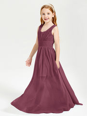 Chic Robes Longues de Demoiselle d'Honneur Junior à Col en V Mûre