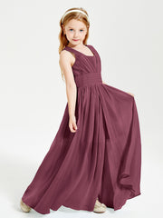Chic Robes Longues de Demoiselle d'Honneur Junior à Col en V Mûre