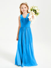 Chic Robes Longues de Demoiselle d'Honneur Junior à Col en V Bleu Océan