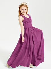 Chic Robes Longues de Demoiselle d'Honneur Junior à Col en V Orchidee