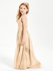 Chic Robes Longues de Demoiselle d'Honneur Junior à Col en V Pêche