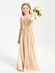 Chic Robes Longues de Demoiselle d'Honneur Junior à Col en V Pêche