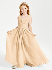 Chic Robes Longues de Demoiselle d'Honneur Junior à Col en V Pêche