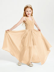 Chic Robes Longues de Demoiselle d'Honneur Junior à Col en V Pêche