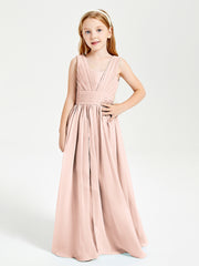 Chic Robes Longues de Demoiselle d'Honneur Junior à Col en V Rose Perle