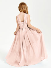 Chic Robes Longues de Demoiselle d'Honneur Junior à Col en V Rose Perle