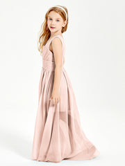 Chic Robes Longues de Demoiselle d'Honneur Junior à Col en V Rose Perle