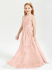 Chic Robes Longues de Demoiselle d'Honneur Junior à Col en V Rose Perle