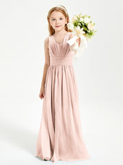 Chic Robes Longues de Demoiselle d'Honneur Junior à Col en V Rose Perle