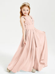 Chic Robes Longues de Demoiselle d'Honneur Junior à Col en V Rose Perle