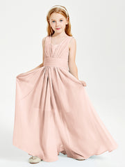 Chic Robes Longues de Demoiselle d'Honneur Junior à Col en V Rose Perle