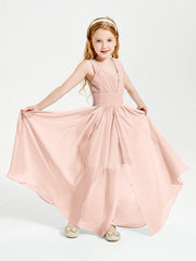 Chic Robes Longues de Demoiselle d'Honneur Junior à Col en V Rose Perle