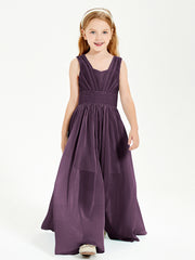 Chic Robes Longues de Demoiselle d'Honneur Junior à Col en V Plum