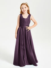 Chic Robes Longues de Demoiselle d'Honneur Junior à Col en V Plum