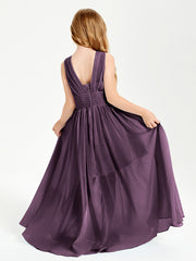 Chic Robes Longues de Demoiselle d'Honneur Junior à Col en V Plum