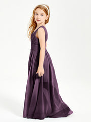 Chic Robes Longues de Demoiselle d'Honneur Junior à Col en V Plum