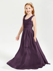 Chic Robes Longues de Demoiselle d'Honneur Junior à Col en V Plum