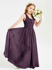 Chic Robes Longues de Demoiselle d'Honneur Junior à Col en V Plum