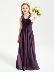 Chic Robes Longues de Demoiselle d'Honneur Junior à Col en V Plum