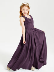 Chic Robes Longues de Demoiselle d'Honneur Junior à Col en V Plum