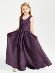 Chic Robes Longues de Demoiselle d'Honneur Junior à Col en V Plum