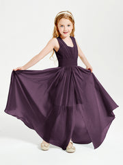 Chic Robes Longues de Demoiselle d'Honneur Junior à Col en V Plum