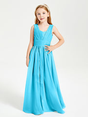 Chic Robes Longues de Demoiselle d'Honneur Junior à Col en V Piscine