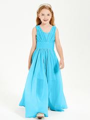 Chic Robes Longues de Demoiselle d'Honneur Junior à Col en V Piscine