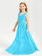 Chic Robes Longues de Demoiselle d'Honneur Junior à Col en V Piscine