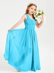 Chic Robes Longues de Demoiselle d'Honneur Junior à Col en V Piscine
