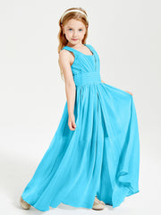 Chic Robes Longues de Demoiselle d'Honneur Junior à Col en V Piscine