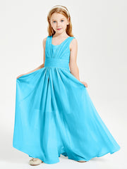 Chic Robes Longues de Demoiselle d'Honneur Junior à Col en V Piscine
