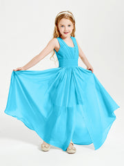 Chic Robes Longues de Demoiselle d'Honneur Junior à Col en V Piscine