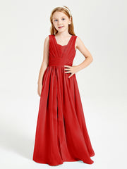 Chic Robes Longues de Demoiselle d'Honneur Junior à Col en V Rouge