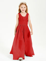 Chic Robes Longues de Demoiselle d'Honneur Junior à Col en V Rouge