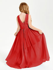 Chic Robes Longues de Demoiselle d'Honneur Junior à Col en V Rouge