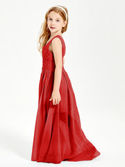 Chic Robes Longues de Demoiselle d'Honneur Junior à Col en V Rouge