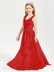 Chic Robes Longues de Demoiselle d'Honneur Junior à Col en V Rouge