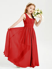 Chic Robes Longues de Demoiselle d'Honneur Junior à Col en V Rouge