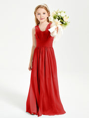 Chic Robes Longues de Demoiselle d'Honneur Junior à Col en V Rouge